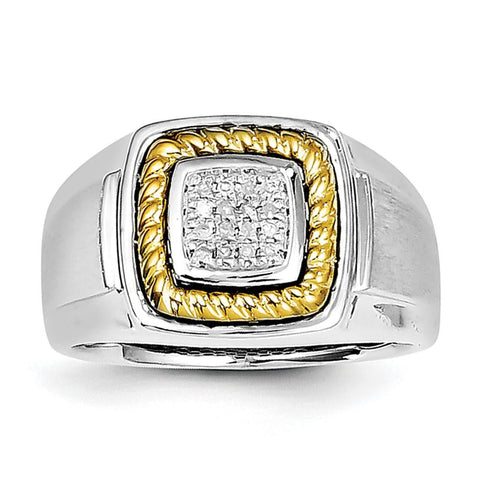 Sterling Silver Rhodium & Yellow Gold Diam. Square Men's Ring - shirin-diamonds