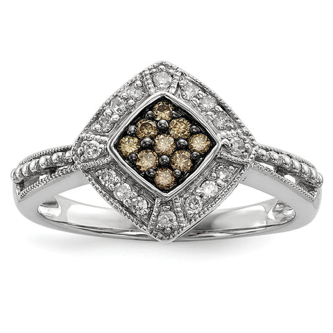 Sterling Silver Champagne Diamond & Small Diamond Shape Ring - shirin-diamonds