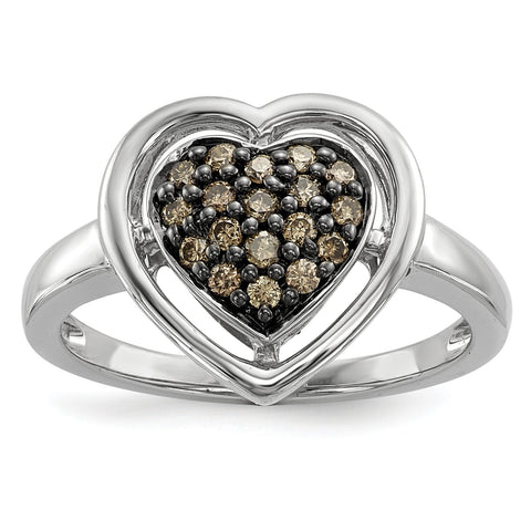 Sterling Silver Champagne Diamond Heart Ring - shirin-diamonds