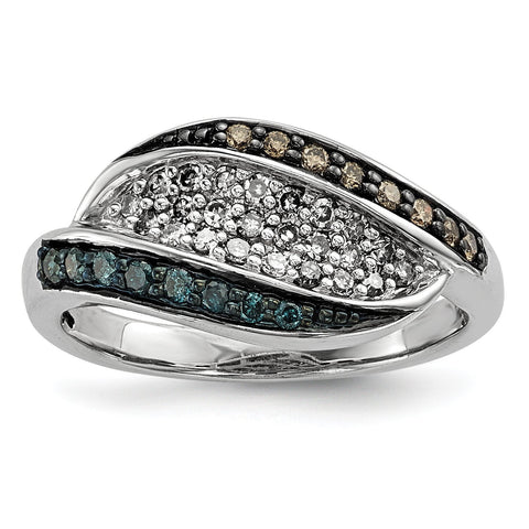 Sterling Silver White, Champagne & Blue Diamond Antiqued Ring - shirin-diamonds