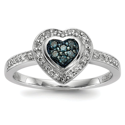 Sterling Silver Blue Diamond Small Heart Ring - shirin-diamonds