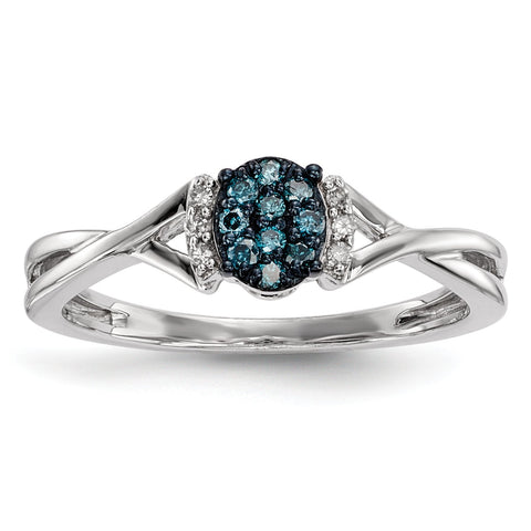 Sterling Silver Blue & White Diamond Oval Ring - shirin-diamonds