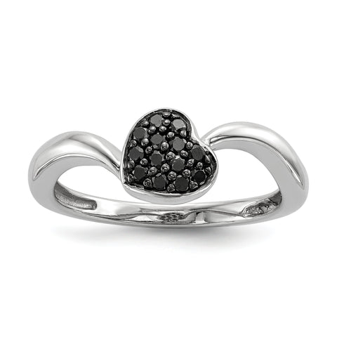 Sterling Silver Black Diamond Small Heart Ring - shirin-diamonds
