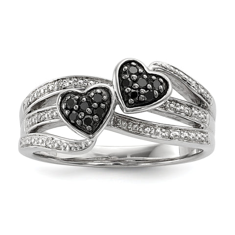 Sterling Silver White & Black Diamond Hearts Ring - shirin-diamonds