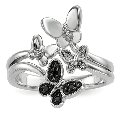 Sterling Silver White & Black Diamond Butterfly Ring - shirin-diamonds