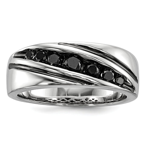 Sterling Silver Black Diamond Men's Band Ring - shirin-diamonds