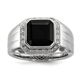 Sterling Silver Diamond & Black Onyx Square Men's Ring - shirin-diamonds