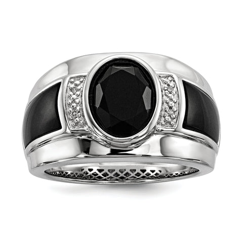 Sterling Silver Diamond & Onyx Men's Ring - shirin-diamonds
