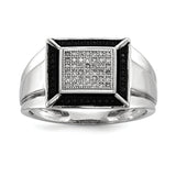 Sterling Silver Rhodium Plated Black and White Diamond Men's Ring - shirin-diamonds
