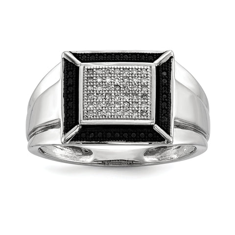 Sterling Silver Rhodium Plated Black and White Diamond Men's Ring - shirin-diamonds