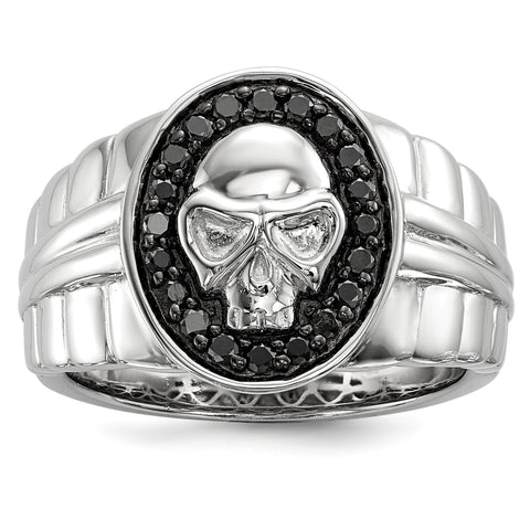 Sterling Silver Black Diamond Oval Skull Men's Ring - shirin-diamonds