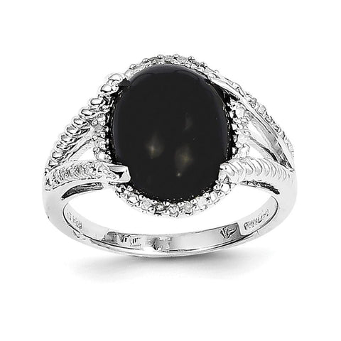 Sterling Silver Rhodium-plated Onyx and Diamond Ring - shirin-diamonds