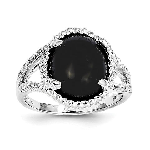 Sterling Silver Rhodium-plated Onyx and Diamond Ring - shirin-diamonds