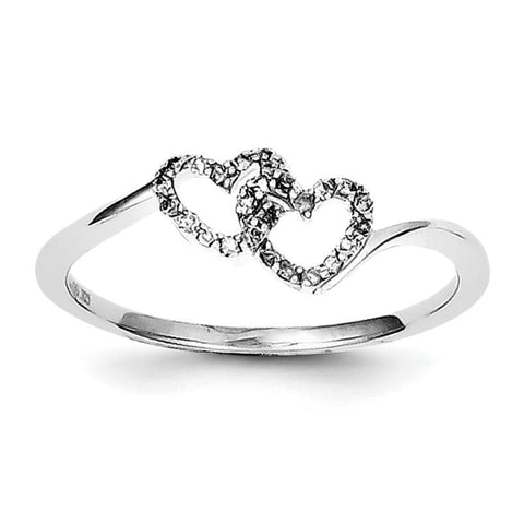 Sterling Silver Rhodium Plated Diamond Double Heart Promise Ring - shirin-diamonds