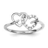 Sterling Silver Rhodium Diam. Double Heart Ring - shirin-diamonds