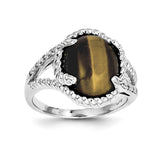 Sterling Silver Rhodium-plated Tigers Eye Quartz and Diamond Ring - shirin-diamonds