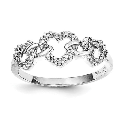 Sterling Silver Rhodium Plated Diamond Triple Heart Ring - shirin-diamonds