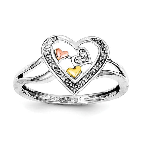 Sterling Silver Rhodium & 14K Yellow & Rose Gold Diam. Heart Ring - shirin-diamonds