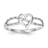Sterling Silver Rhodium Plated Diamond Heart Ring - shirin-diamonds