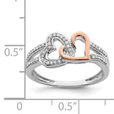 925 Sterling Silver Rhodium and Rose Gold Diamond Two Heart Ring