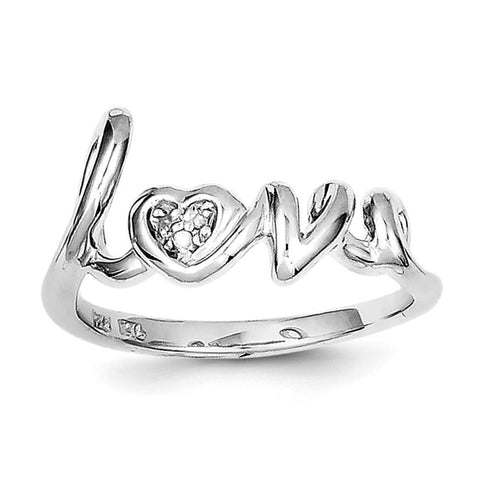 Sterling Silver Rhodium Plated Diamond Love Ring - shirin-diamonds