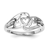 Sterling Silver Rhodium Plated Diamond Heart Mom Ring - shirin-diamonds