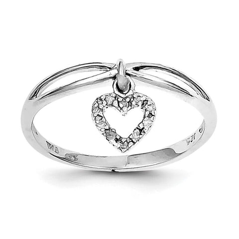 Sterling Silver Rhodium Plated Diamond Heart Dangle Ring - shirin-diamonds