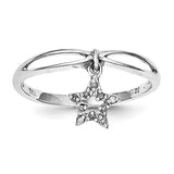 Sterling Silver Rhodium Plated Diamond Star Dangle Ring - shirin-diamonds