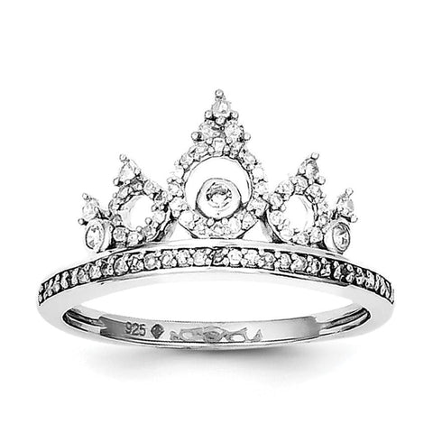 Sterling Silver Rhodium Plated Diamond Crown Ring - shirin-diamonds