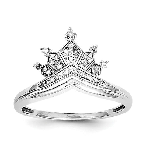 Sterling Silver Rhodium Plated Diamond Crown Ring - shirin-diamonds
