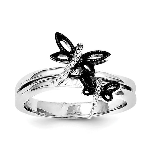 Sterling Silver Diamond Black Rhodium-plated Dragonfly Ring - shirin-diamonds