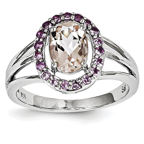 Sterling Silver Rhodium Morganite & Pink Sapphire Oval Ring - shirin-diamonds