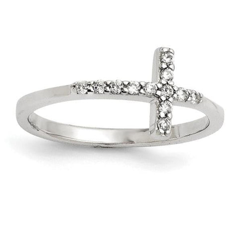 Sterling Silver with CZ Sideways Cross Ring - shirin-diamonds