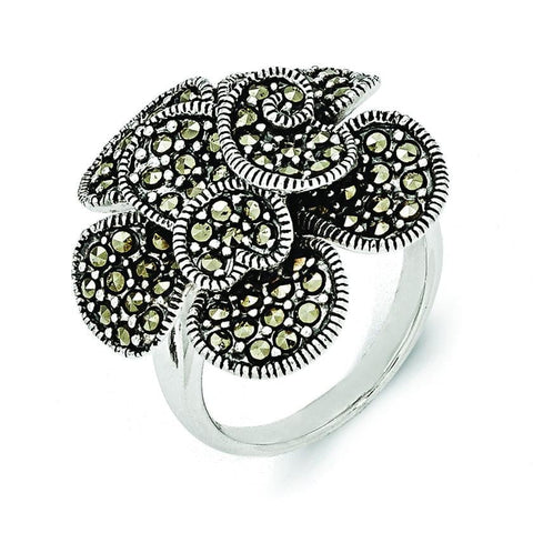 Sterling Silver Marcasite Flower Ring - shirin-diamonds