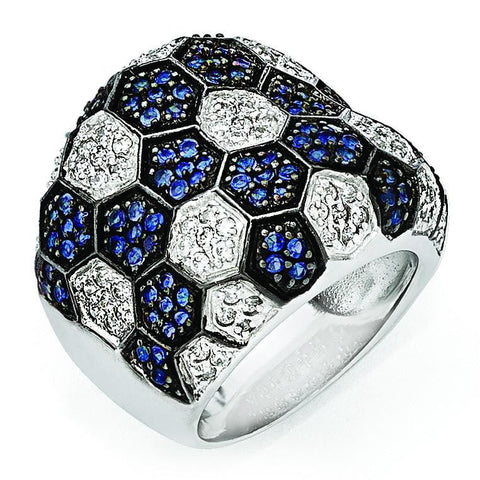 Sterling Silver & Black Rhodium Blue Glass & CZ Ring - shirin-diamonds