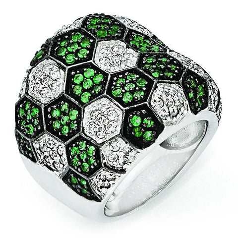 Sterling Silver & Black Rhodium Green Glass & CZ Ring - shirin-diamonds