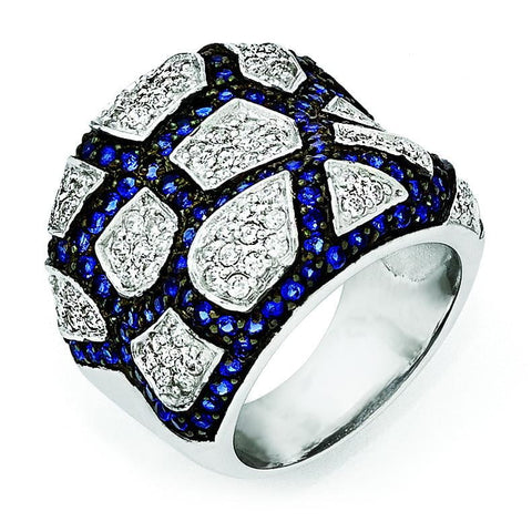 Sterling Silver & Black Rhodium Blue Glass & CZ Ring - shirin-diamonds