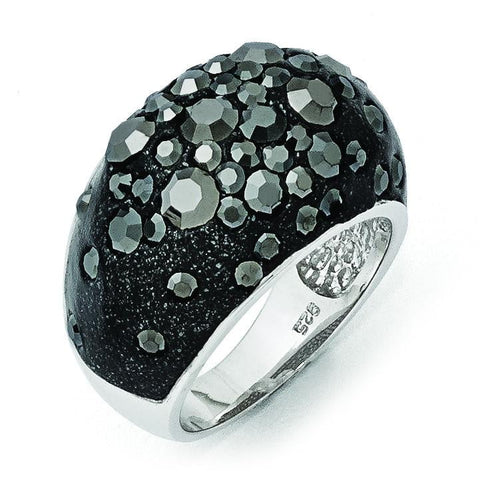 Sterling Silver Rhodium-plated Black Clay & Preciosa Crystal Ring - shirin-diamonds