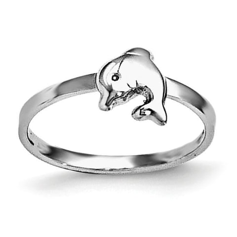 Sterling Silver RH Plated Child's Polished Dolphin Ring - shirin-diamonds