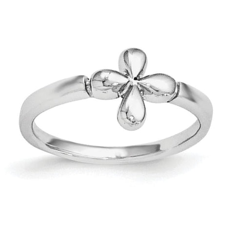 Sterling Silver RH Plated Child's Polished Cross Ring - shirin-diamonds