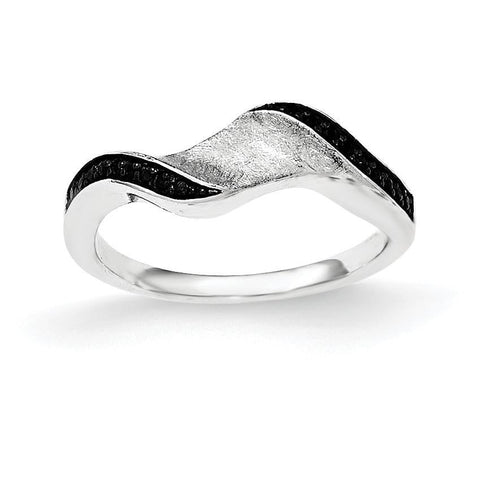 Sterling Silver & Blk Rhod Polished Blk CZ Wave Ring - shirin-diamonds