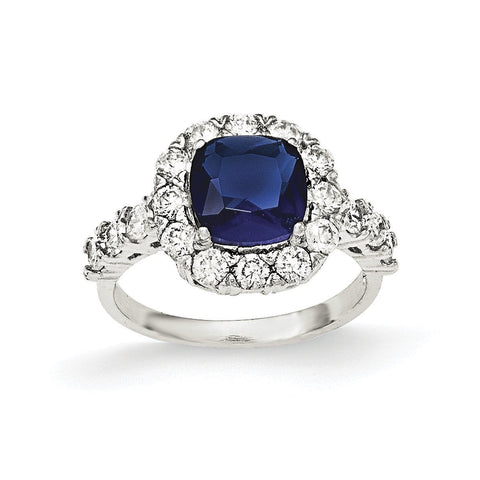 Sterling Silver Polished with Sapphire Glass and CZ Ring - shirin-diamonds