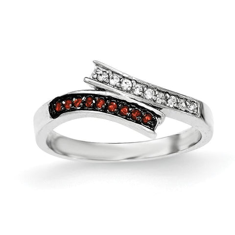 Sterling Silver Polished CZ & Red Glass Stone Ring - shirin-diamonds