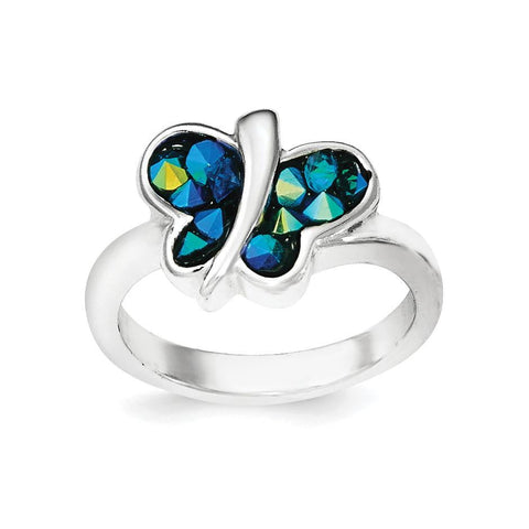 Sterling Silver Rhodium-plated Blue Crystal Butterfly Ring - shirin-diamonds