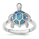 Sterling Silver Rhodium Created Blue Opal Turtle Ring - shirin-diamonds