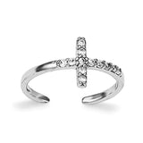 Sterling Silver Rhodium-plated CZ Cross Toe Ring - shirin-diamonds
