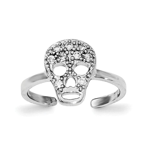 Sterling Silver Rhodium-plated CZ Skull Toe Ring - shirin-diamonds