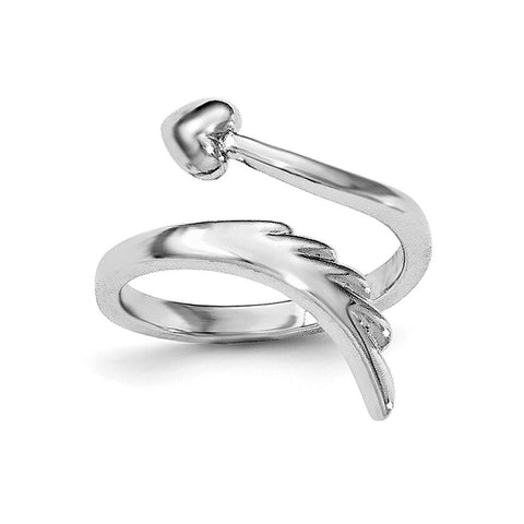 Sterling Silver Rhodium-plated Heart w/Wing Toe Ring - shirin-diamonds