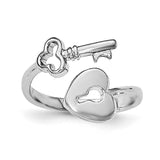 Sterling Silver Rhodium-plated Heart Lock & Key Toe Ring - shirin-diamonds