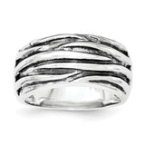 Sterling Silver Polished & Oxidized Wavy Pattern Ring - shirin-diamonds